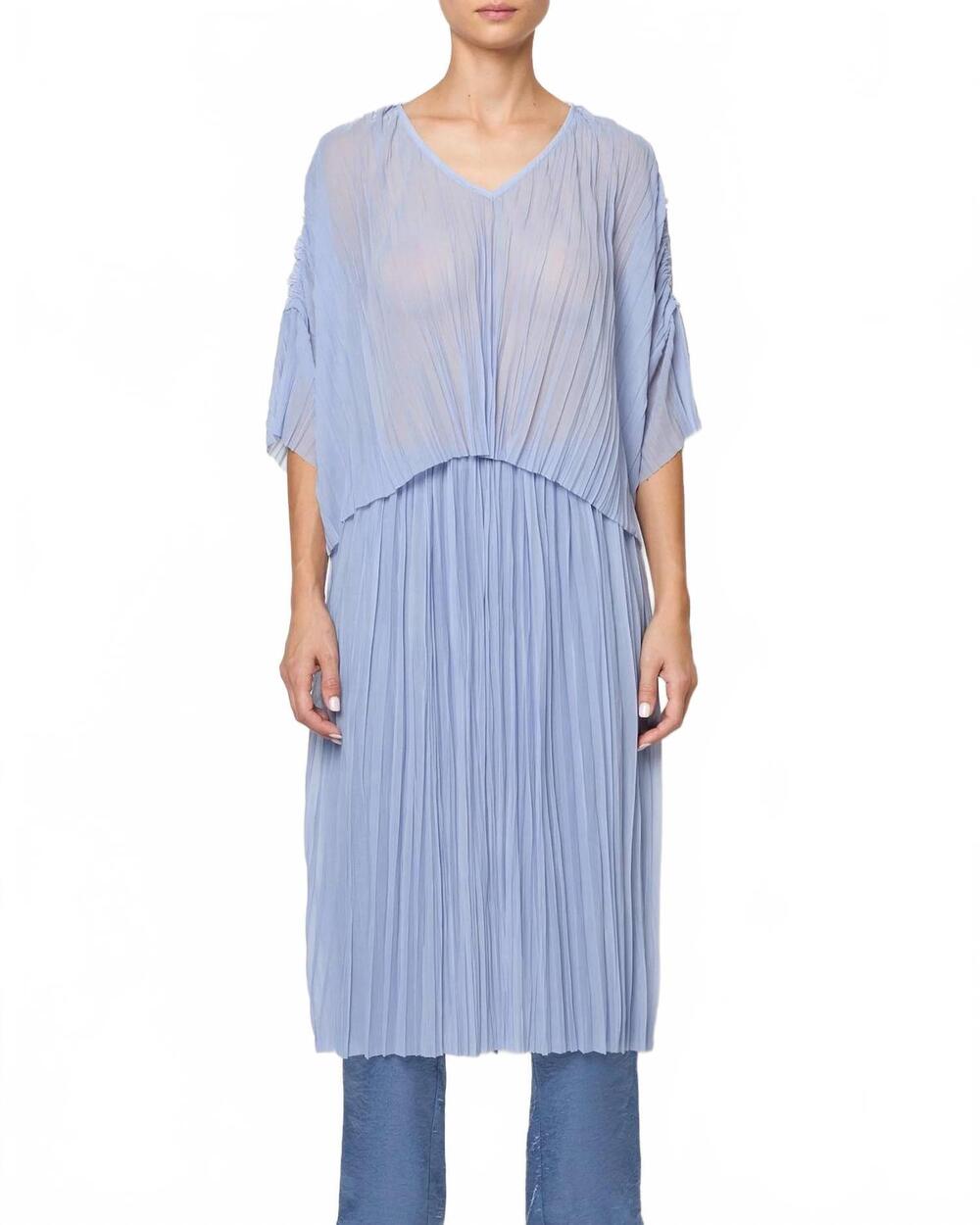 NEW ATELIER DELPHINE flared random pleats tee in blue